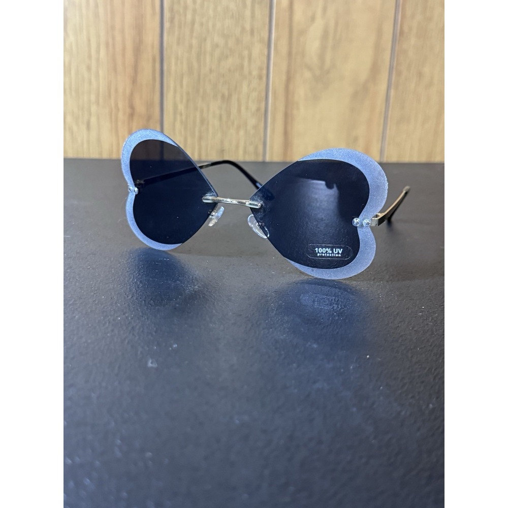 Womens Heart Sunglasses Rimless Tinted Transparent NEW